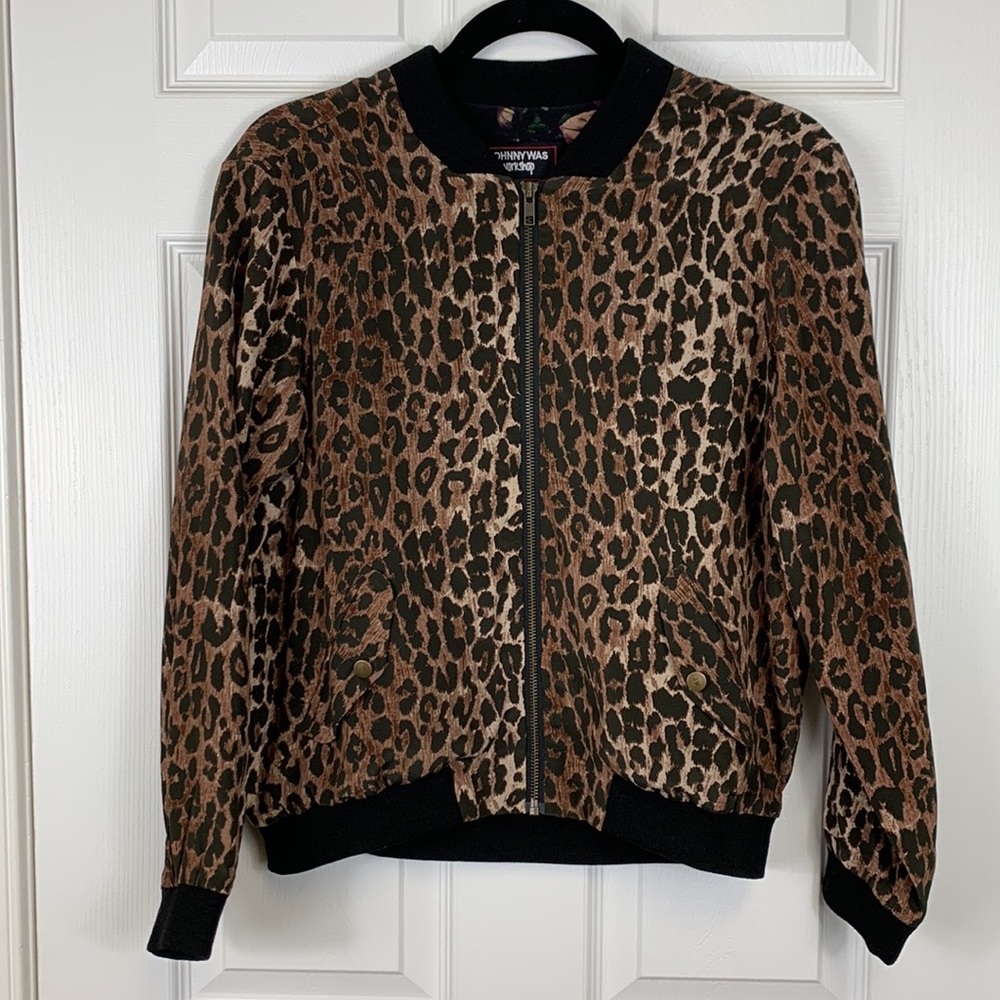 Johnny Was 100% silk leopard bomber jacket sz xs - Picture 12 of 12